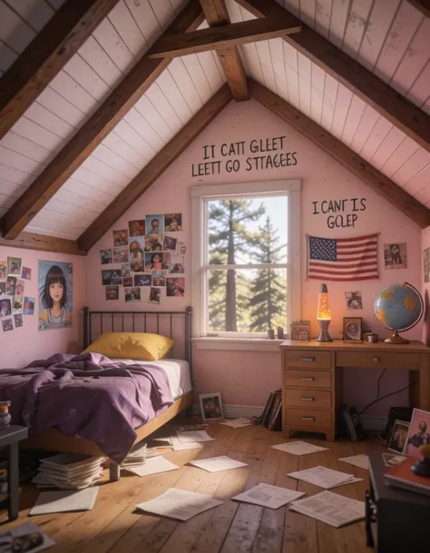 Teenage attic bedroom illu