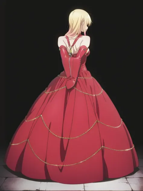 Leather red extreme corset and bondage dress
