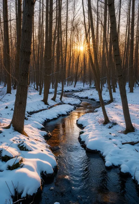 Larch and Snow Predawn Landscape