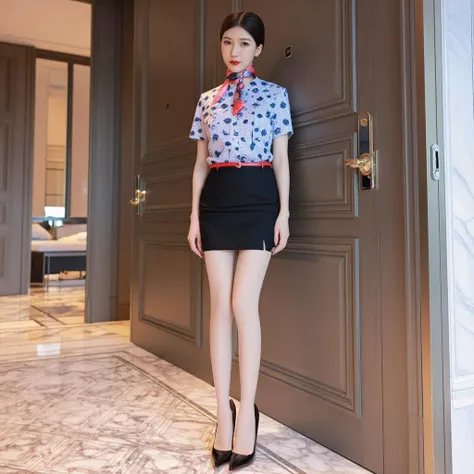 China Eastern Airlines flight attendants – Floral Print Blouse &  Ensemble With Patent Leather Heels