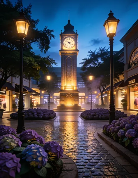 shopping mall courtyard at twilight