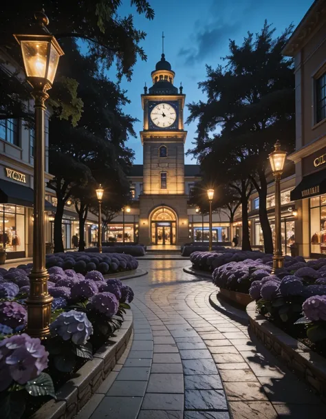 shopping mall courtyard at twilight illu