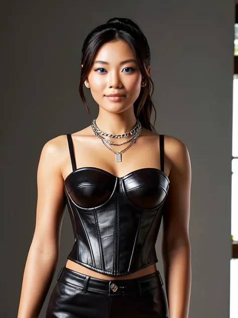Black Corset Top Leather Pants - Pony