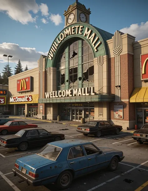 retro shopping mall exterior illu