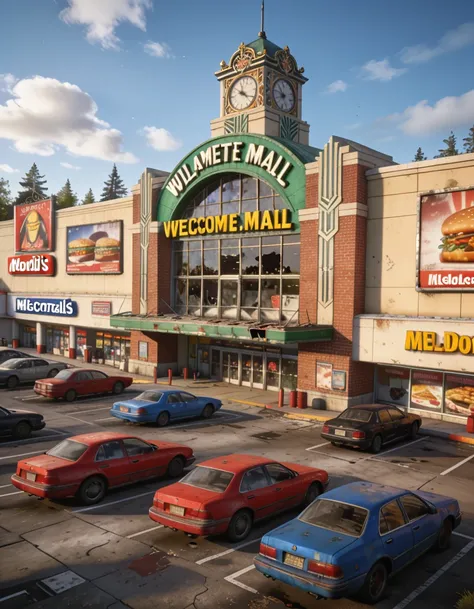 retro shopping mall exterior pony