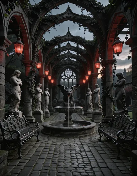 gothic garden at dusk illu