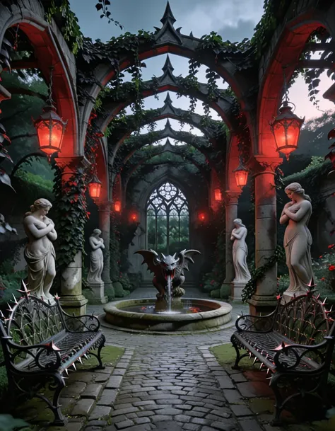 gothic garden at dusk