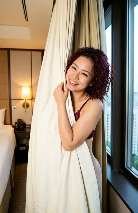 Hiding Behind Curtain - Embarrassed Curtain Grab