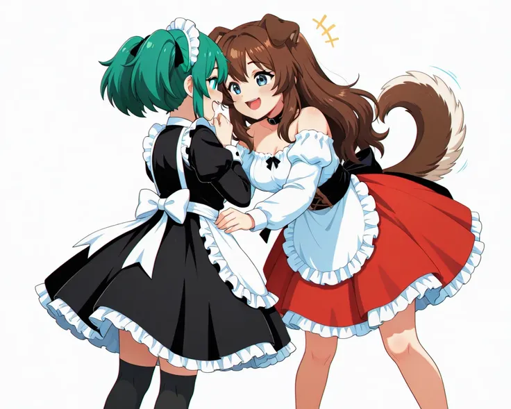 Civitai ２キャラクターLoRA　緑髪ツインテメイド＆茶髪獣人娘 / 2 character LoRA green hair twintail maid & brown hair dog ear girl.