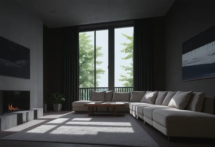 Brutalist Home Interior Living Room (Buildings) (Illustrious) (AD)