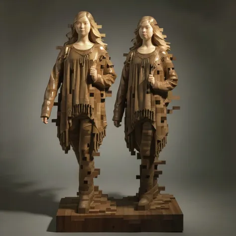 Han Hsu-Tung Pixelated Wood Sculptures Trained Style