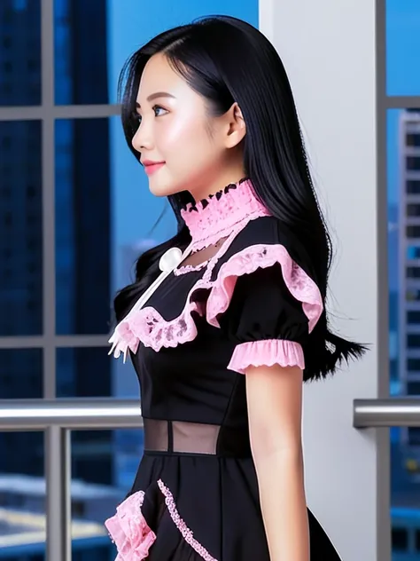 Black Coquette Dress Pink Lace Trim - XL_rel_260420