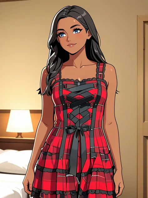Red Lace Up Tartan Dress - IL_rel_260420