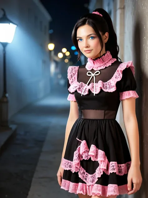 Black Coquette Dress Pink Lace Trim - Pony_rel_260420