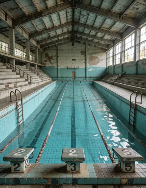 Eastern European summer camp indoor olympic swimming pool illu
