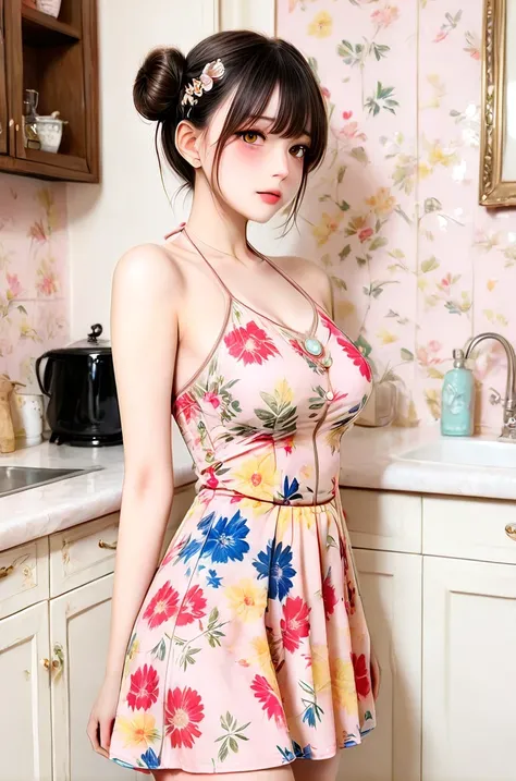 Blush Pink Floral Halter Neck Mini Dress