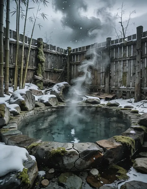 abandoned outdoor onsen illu