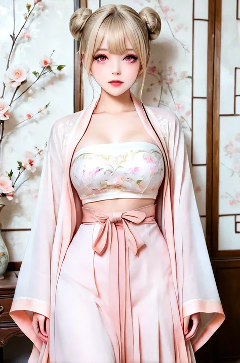 Pink & White Hanfu with Embroidered Tube Top