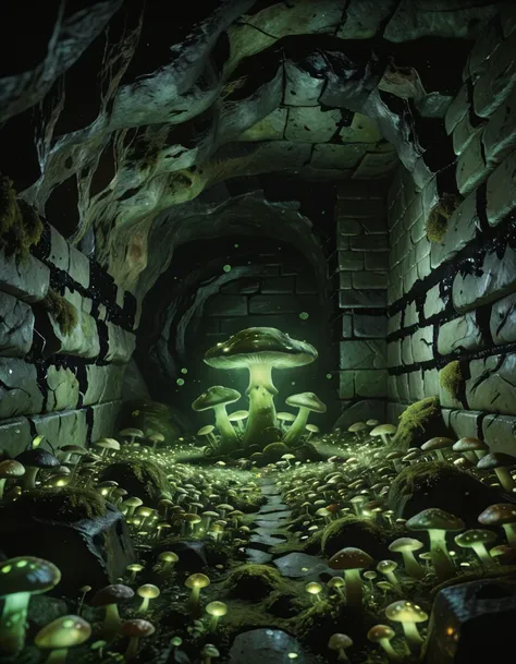 dark fantasy dnd mushroom cavern illu