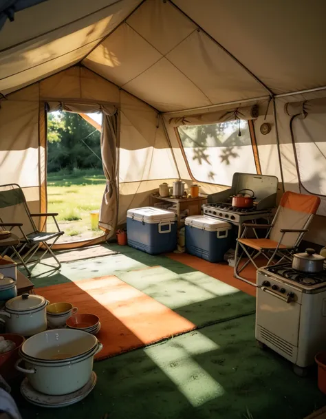 camping tent interior pony
