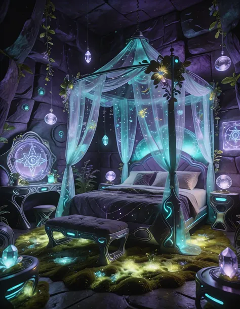futuristic fairy princess bedroom illu