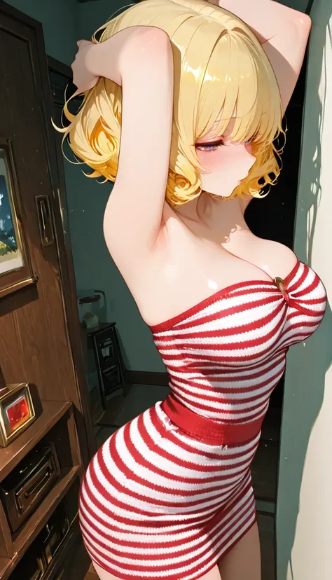 Red & White Striped Knit Strapless Tube Top Dress