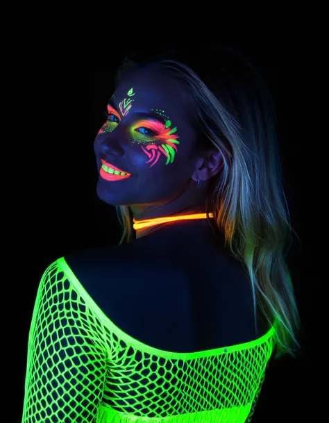 blacklight & psytrance girl SDXL