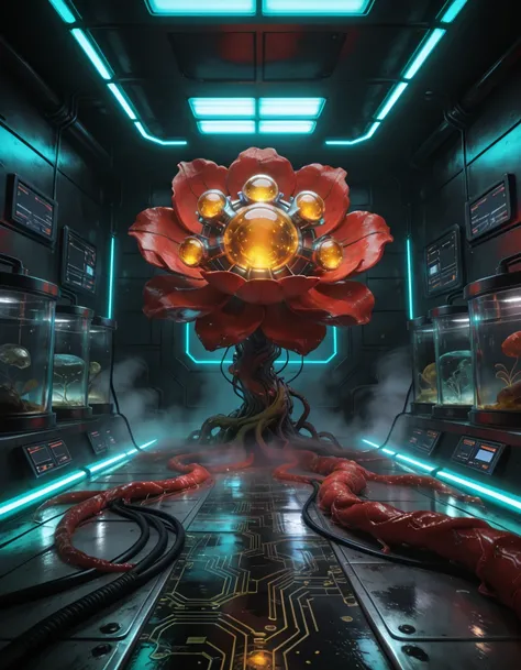 giant red biomechanical flower pony