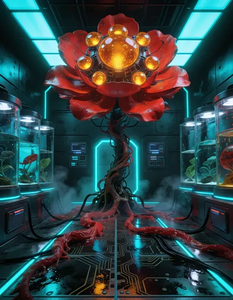 giant red biomechanical flower