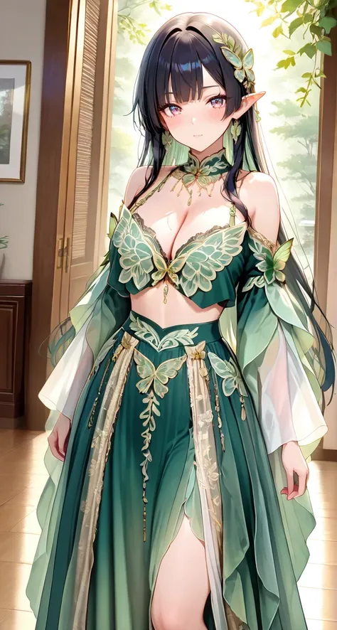 Sage Green Gold Embroidery Fairy Elf Outfit