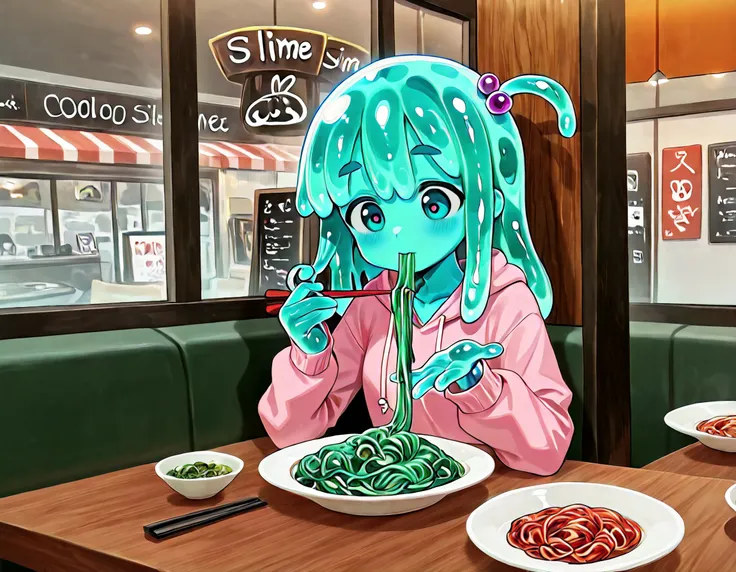 slime girl eating spaghetti LORA