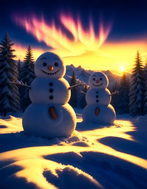 snow-covered pine forest at dusk pony