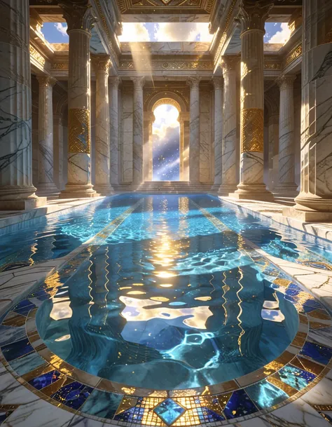 celestial pool inside ancient marble temple