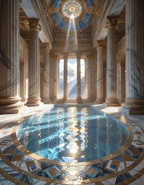 celestial pool inside ancient marble temple illu