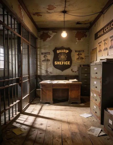 post-apocalyptic sheriff office interior