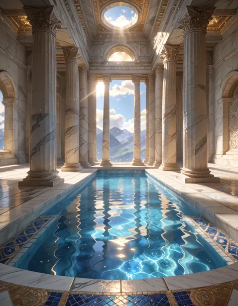 celestial pool inside ancient marble temple pony