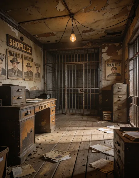 post-apocalyptic sheriff office interior illu