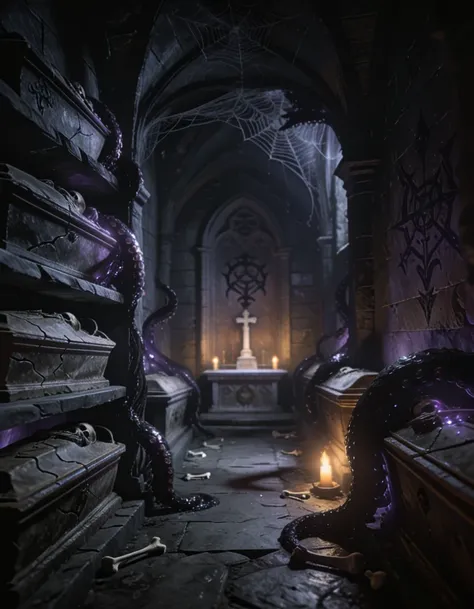 dark stone crypt beneath church altar