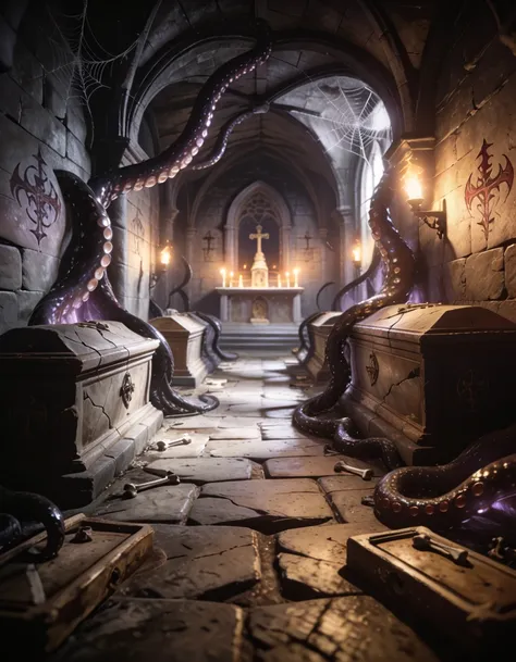 dark stone crypt beneath church altar pony