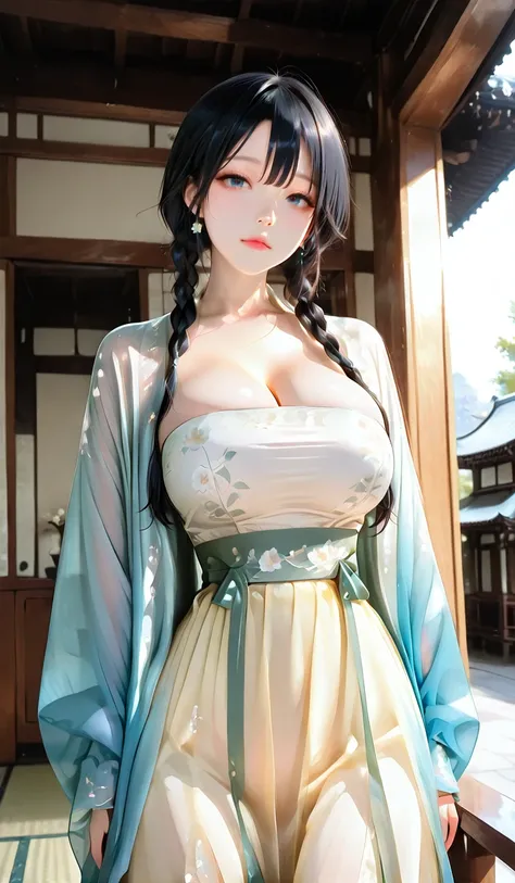 Blue Gradient Floral Song Dynasty Hanfu Three-Piece Set