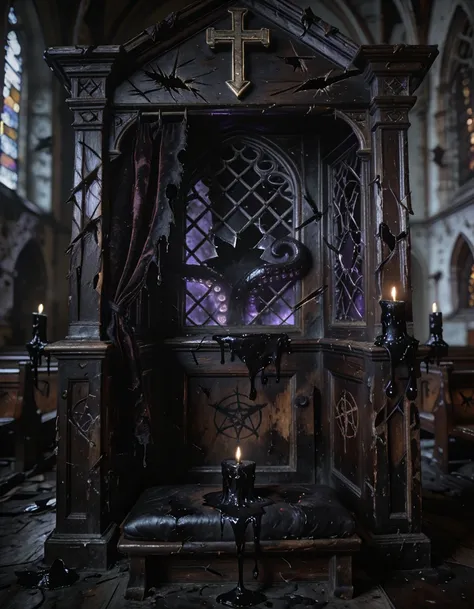 abandoned gothic confessional booth illu
