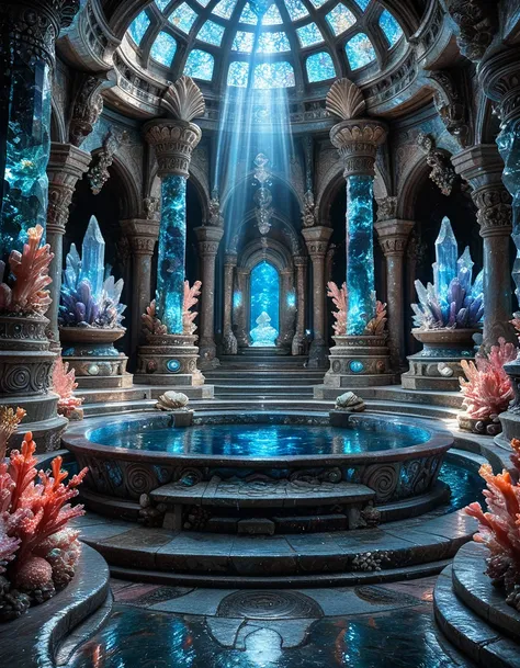 fantasy water goddess temple interior illu
