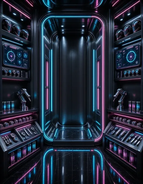 exclusive cyberpunk droid showroom illu