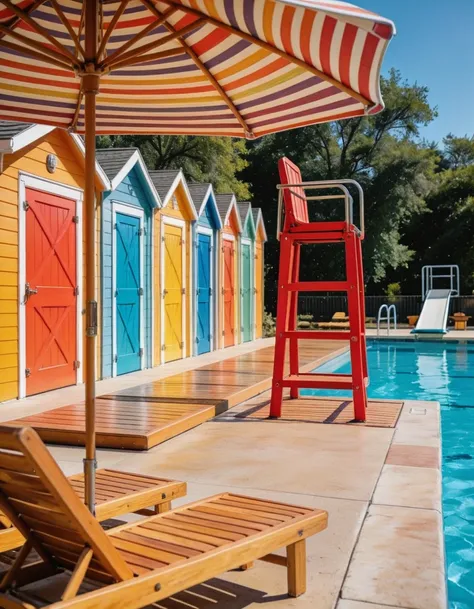 community swimming pool poolside illu