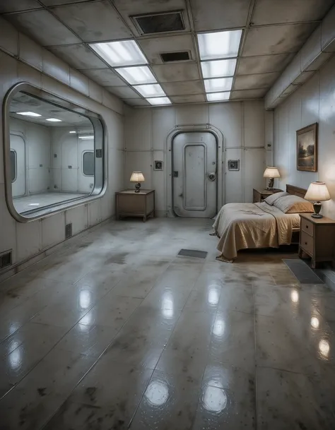 abandoned sci-fi relaxation chamber bedroom illu