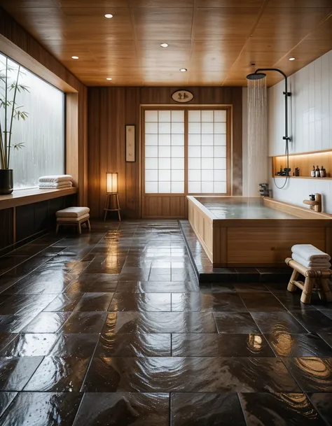 Japanese spa bedroom suite illu