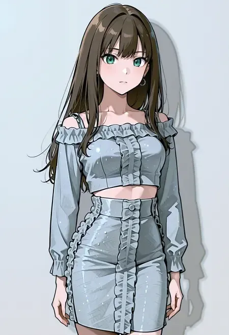 Frilled Crop Top & Pencil Skirt illust