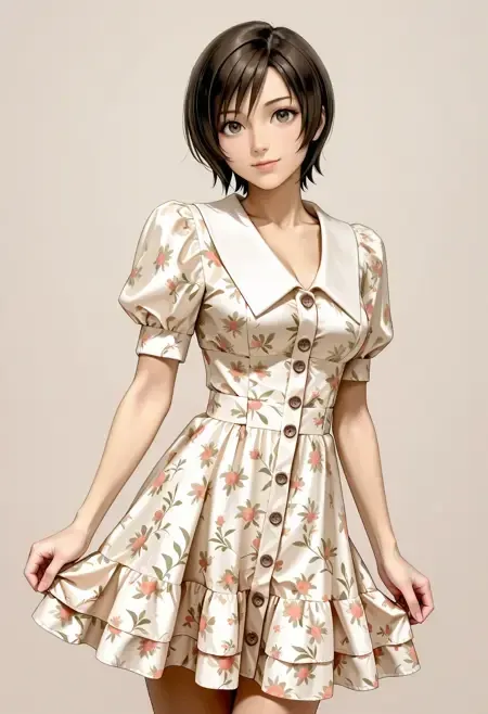 Lapel Floral Dress illust