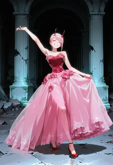 Pink Velvet Tulle Ball Gown illust