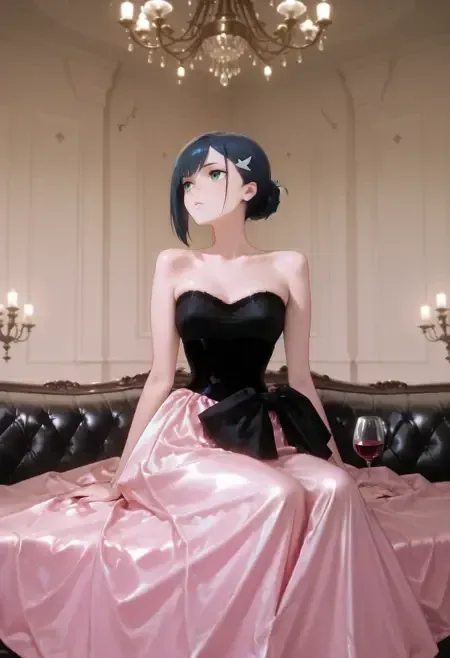 Black & Pink Strapless Gown illust